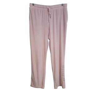 Juicy Couture Pink Velour Sleep Pants Rhinestone Logo Spellout Wide Leg Womens L